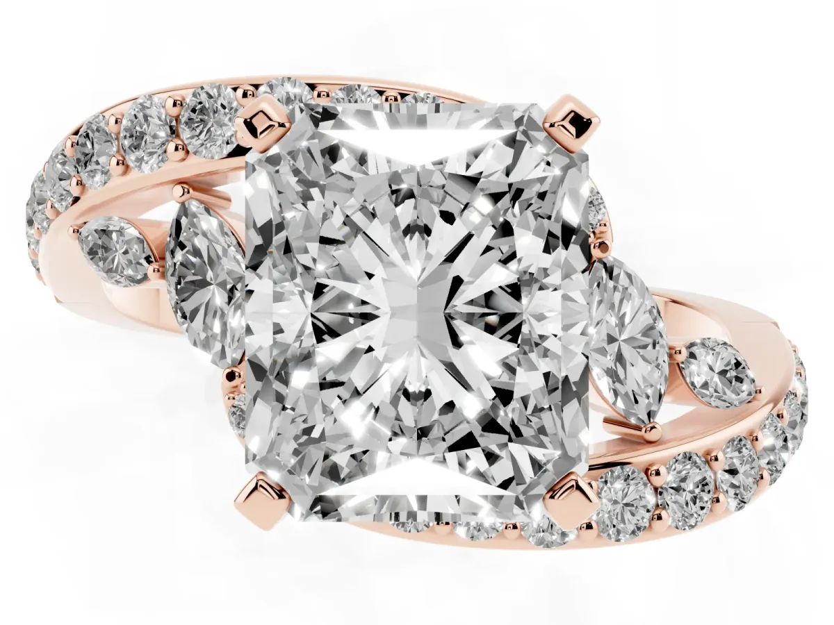 Radiant Cut Solitaire with Pavé Twist Band and Four-Prong Setting Rose gold