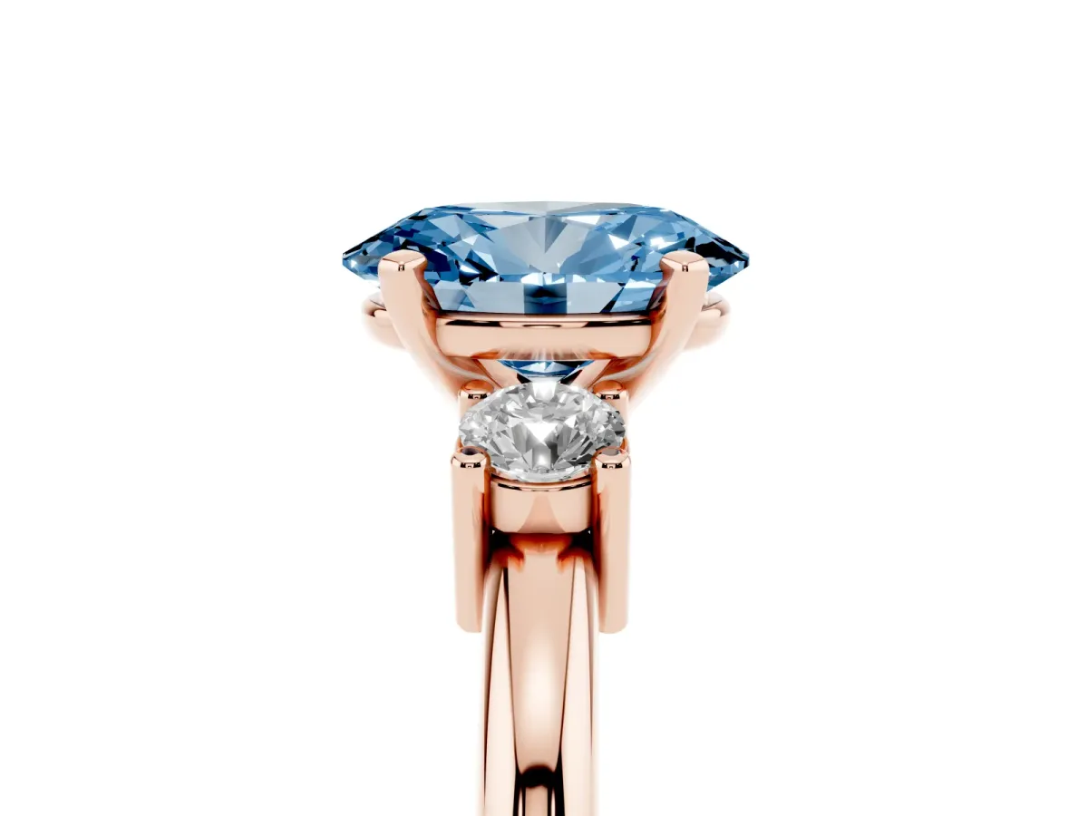 Fancy Blue Three-Stone Oval Cut Cut Diamond Solitaire with Prong Setting and Classic Band Rose gold