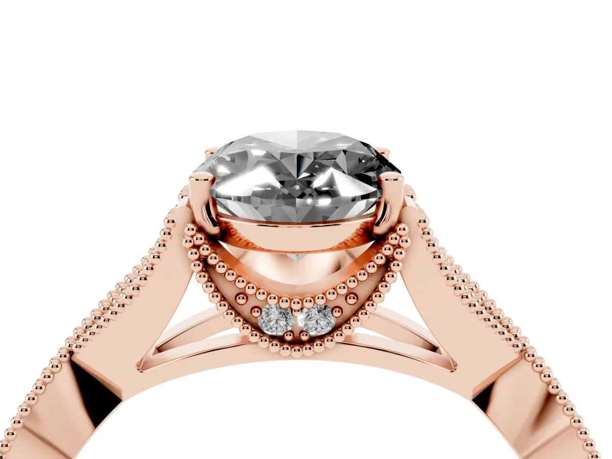 Fancy Black Oval Cut Cut Diamond Twisted Band with Milgrain Pave Setting and Four-Prong Setting Rose gold