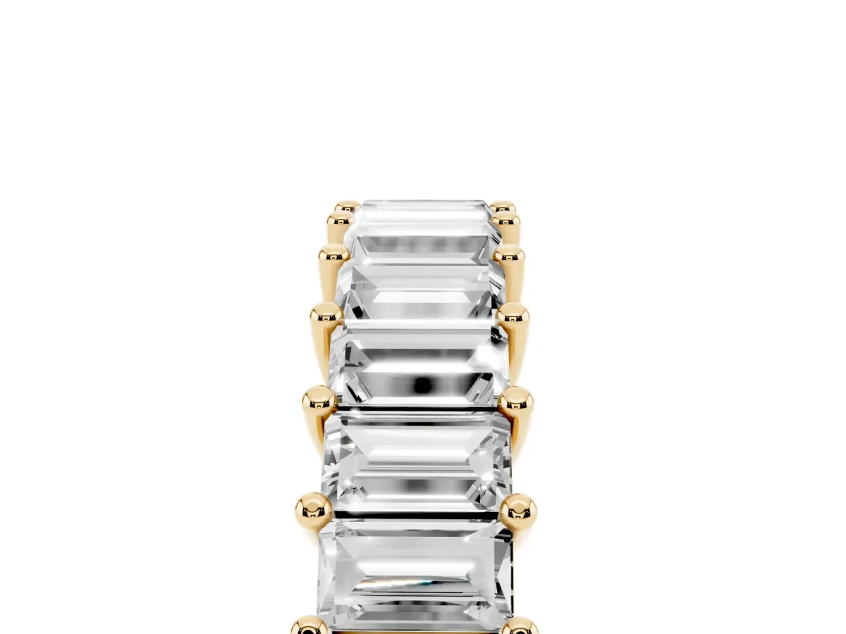 Baguette Cut Half Eternity Band with Shared Prong Setting Yellow gold
