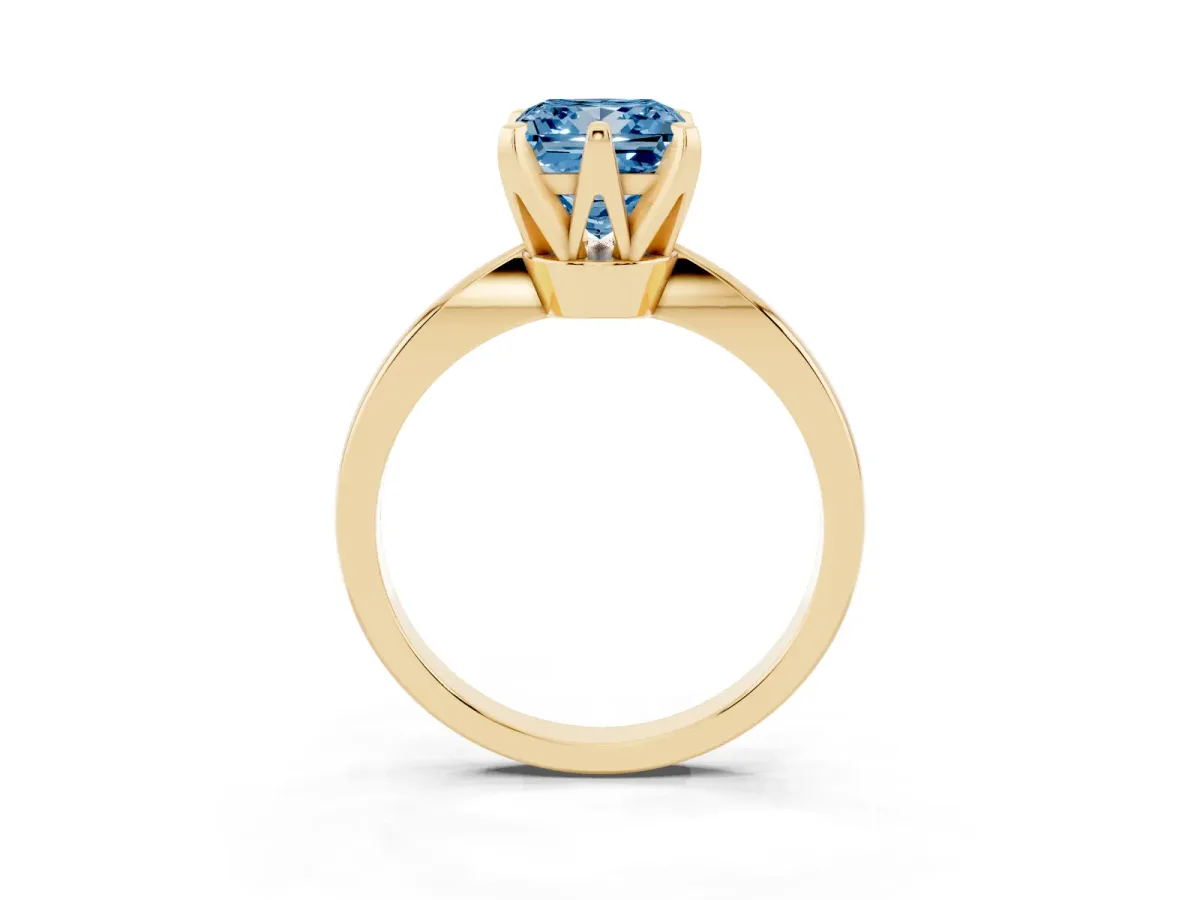 Fancy Blue Princess Cut Solitaire Engagement Ring with Six-Prong Setting and Tapered Band Yellow gold