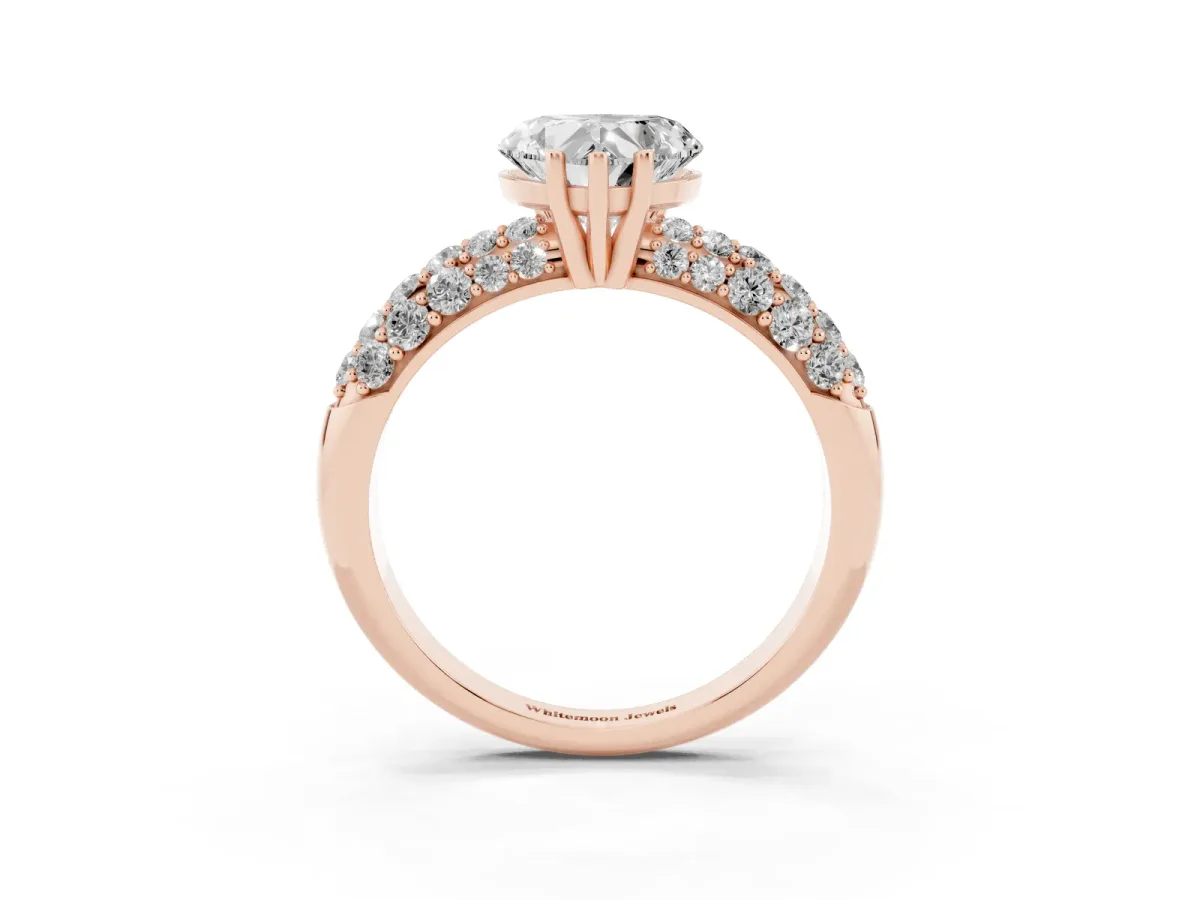 Heart Cut Diamond Pavé Band Solitaire Ring with Four-Prong Setting Rose gold