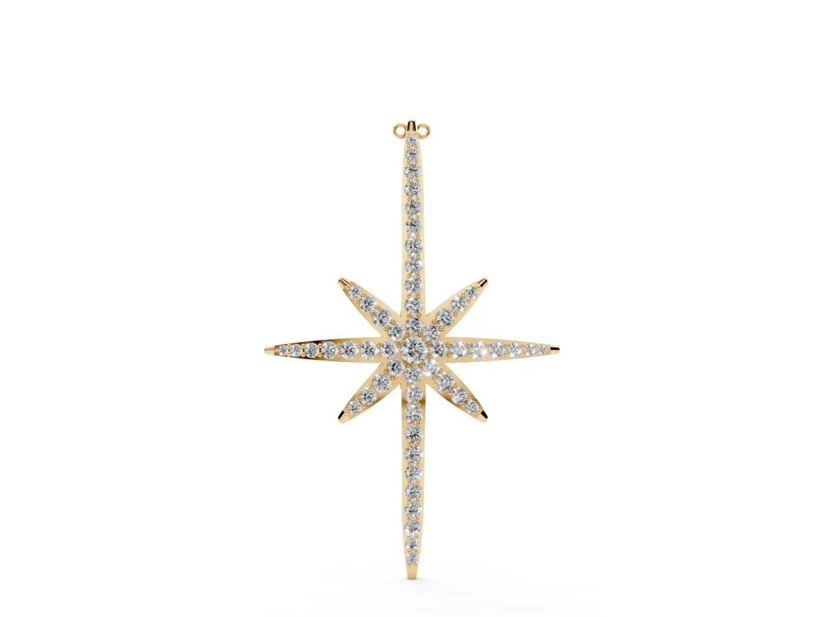 Pavé Round Diamond Starburst Pendant with Prong Setting Yellow gold