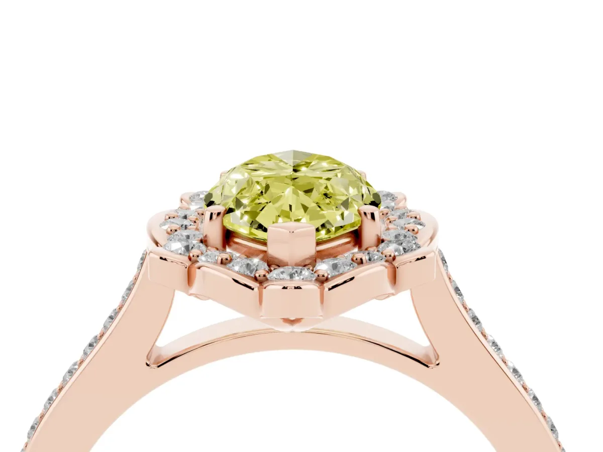 Fancy Yellow Marquise Cut Halo Round Diamond Pave Band with Four-Prong Setting Rose gold