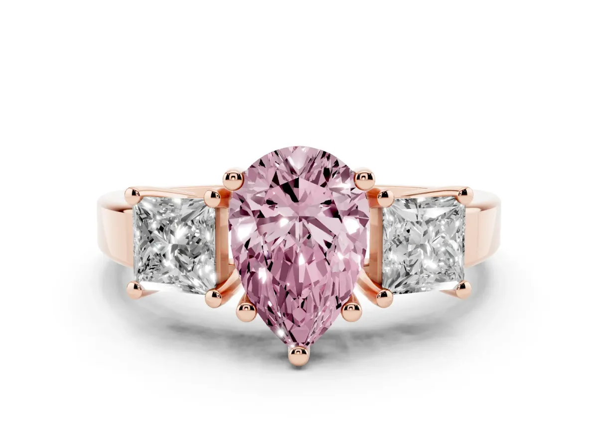 Fancy Pink Three-Stone Pear Cut Cut Solitaire Ring with Prong Setting Rose gold