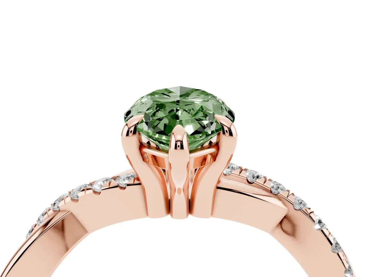 Fancy Green Marquise Cut Cut Diamond Twist Band Solitaire with Prong Setting Rose gold