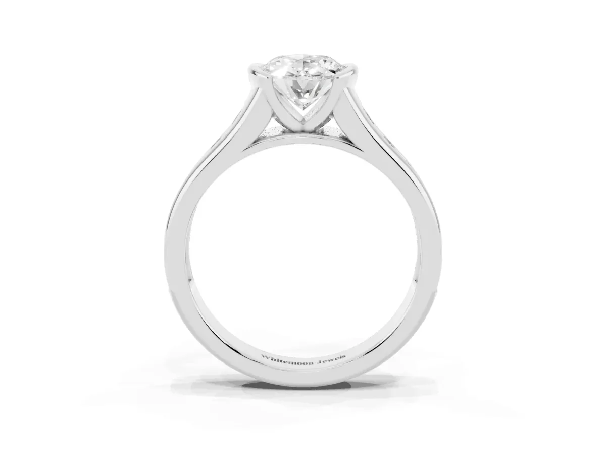 Oval Cut Solitaire Bezel-Set Diamond Ring with Channel-Set Band Silver