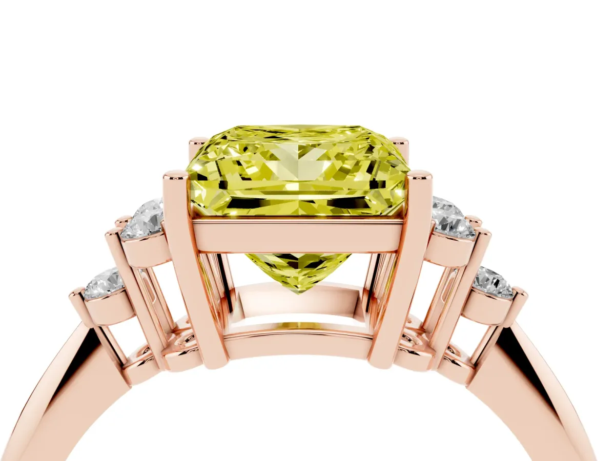 Fancy Yellow Princess Cut Cut Diamond Cluster Ring with Solitaire Band and Four-Prong Setting Rose gold