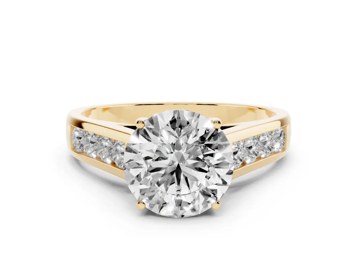 Round Cut Solitaire Channel-Set Diamond Engagement Ring with Four-Prong Setting Yellow gold