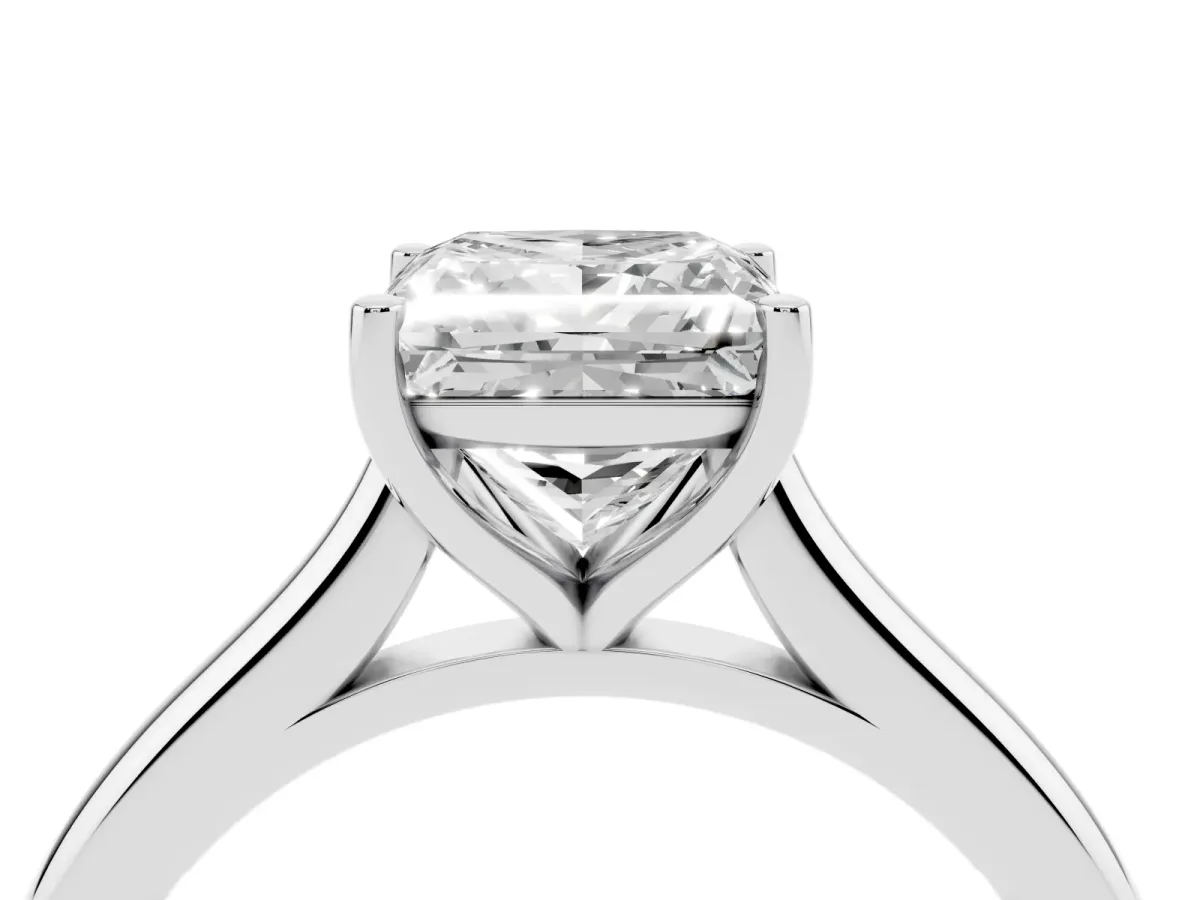 Princess Cut Cut Solitaire Ring with Cathedral Band and Four-Prong Setting Silver