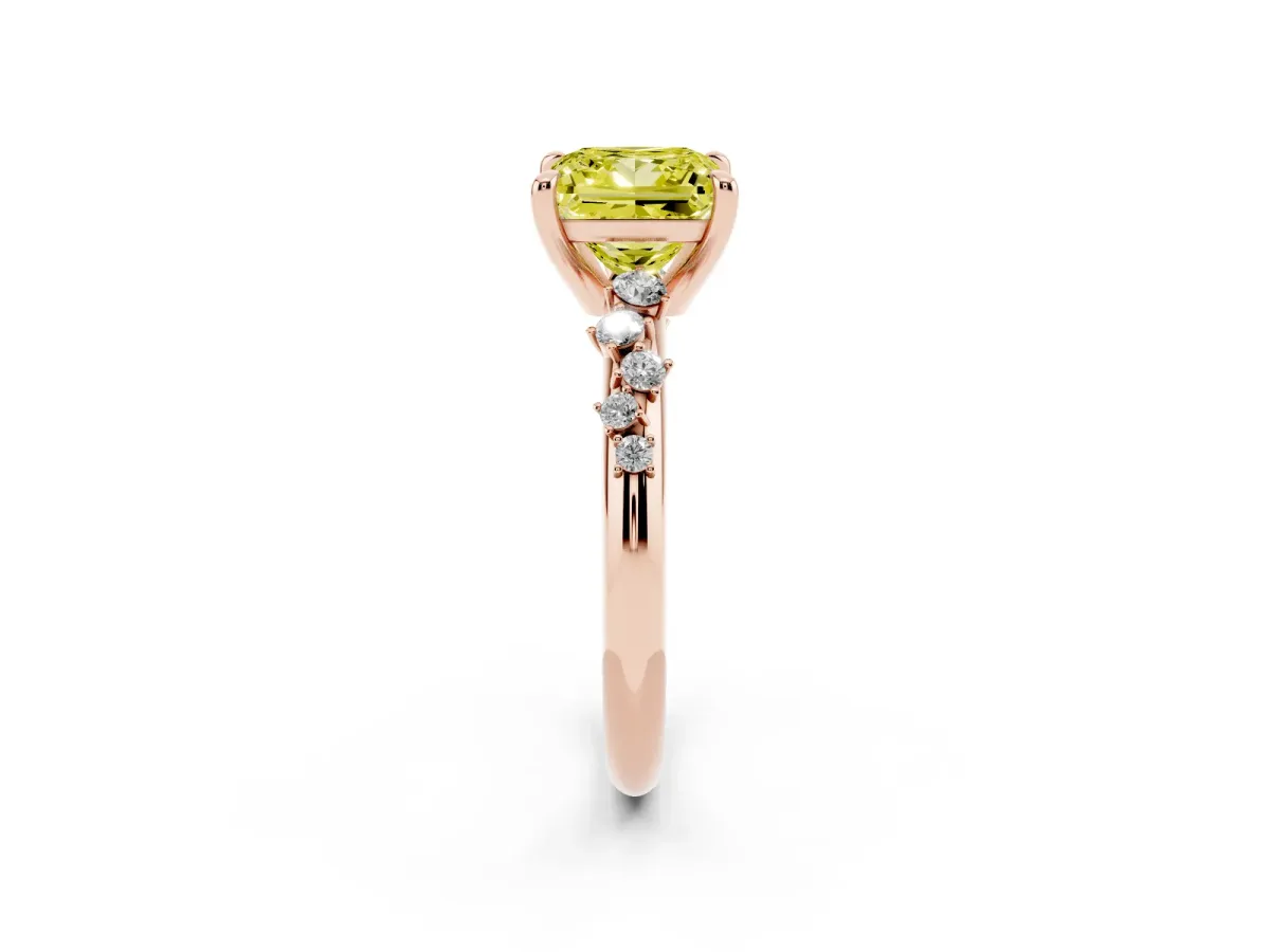 Fancy Yellow Princess Cut Cut Diamond Vine Band with Four-Prong Setting Rose gold