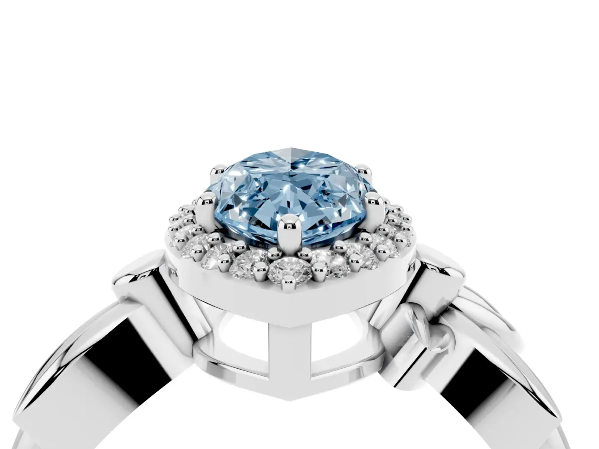 Fancy Blue Marquise Cut Halo Diamond Floral Band with Four-Prong Setting Silver