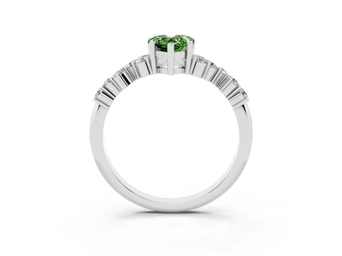 Fancy Green Pear Cut Diamond Scattered Round Accent Ring with Prong Setting Platinum