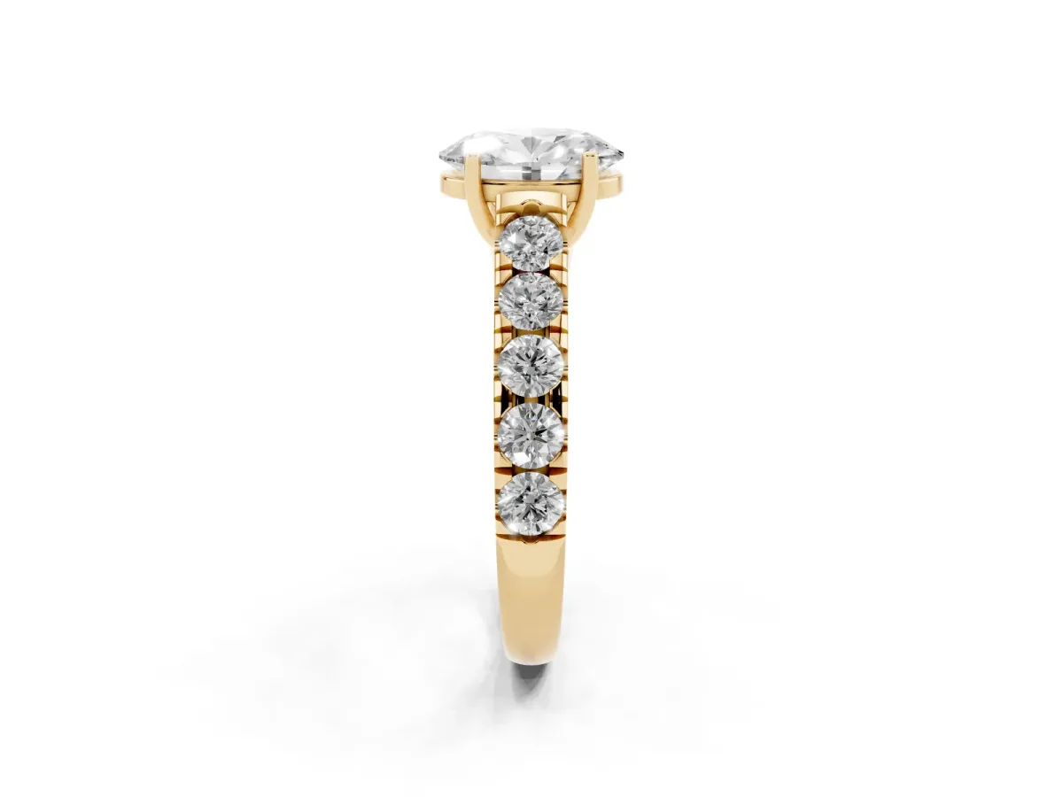 Oval Cut Cut Diamond Solitaire Ring with Micro Pave Band and Prong Setting Yellow gold
