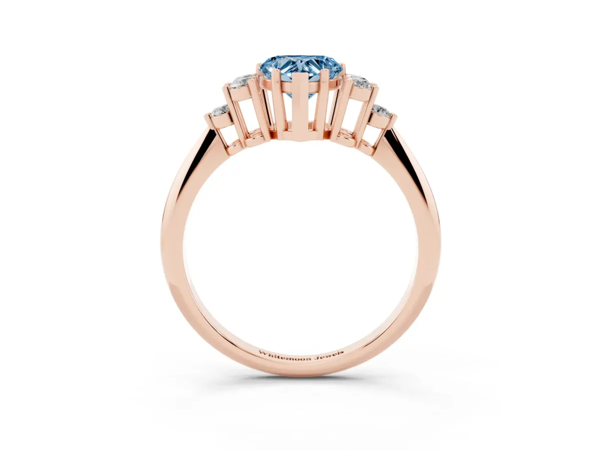 Fancy Blue Heart Cut Cut Diamond Cluster Ring with Solitaire Band and Four-Prong Setting Rose gold