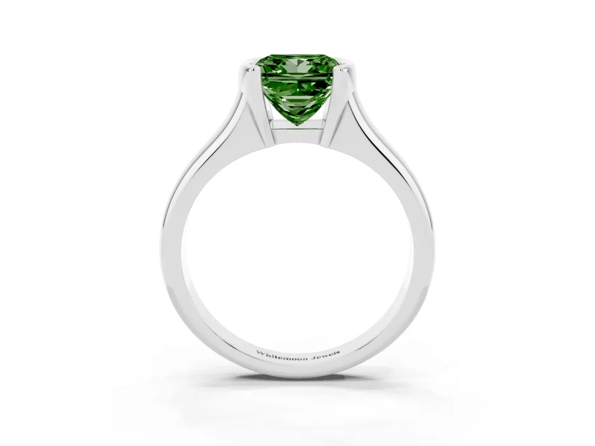 Fancy Green Princess Cut Solitaire Tension Set Diamond Ring with Split Shank Band Silver