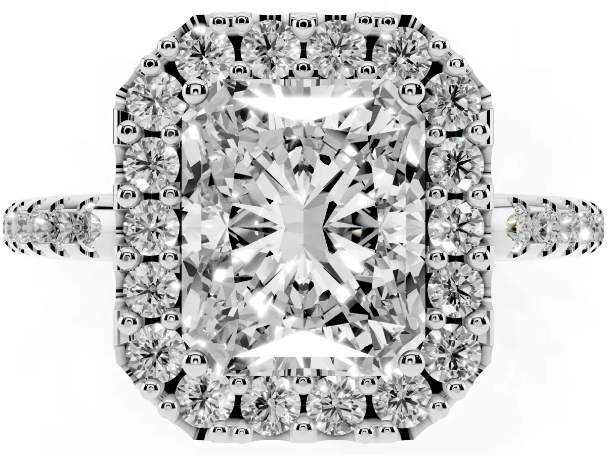 Radiant Cut Diamond Pavé Halo Ring with Four-Prong Setting Silver