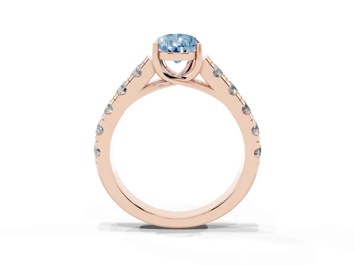 Fancy Blue Pear Cut Cut Diamond Solitaire Ring with Micro Pave Band and Prong Setting Rose gold