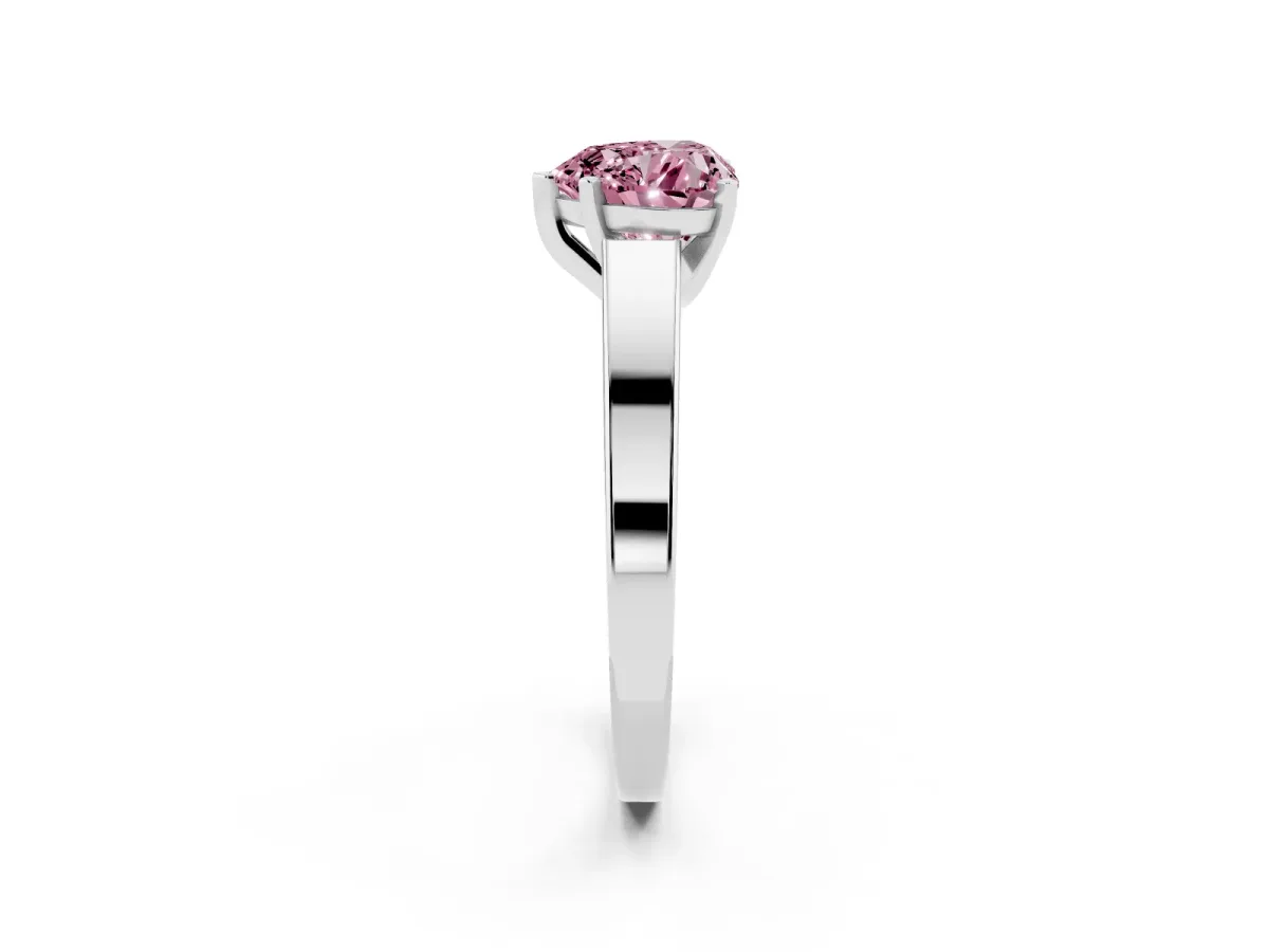 Fancy Pink Heart Cut Solitaire Engagement Ring with Four-Prong Setting and Tapered Band Platinum
