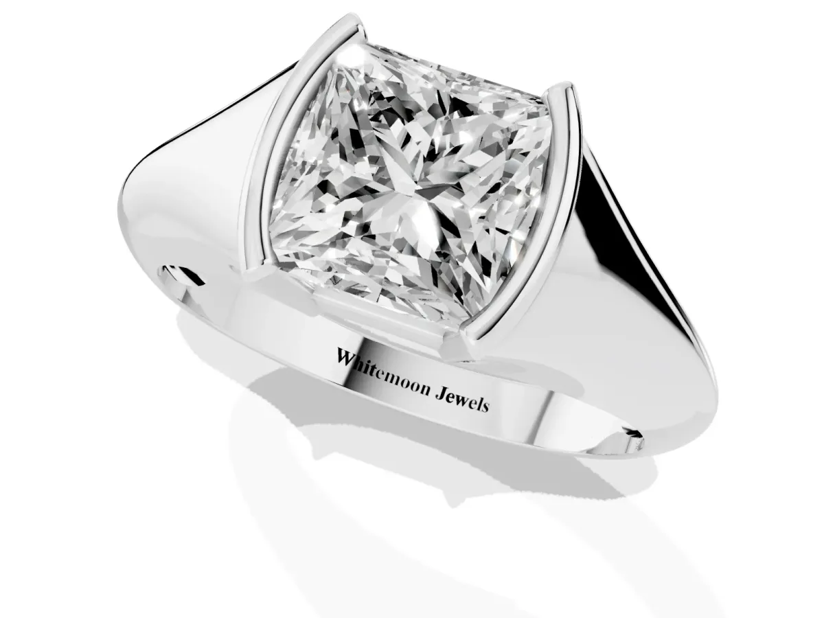 Princess Cut Solitaire Tension Set Diamond Ring Silver
