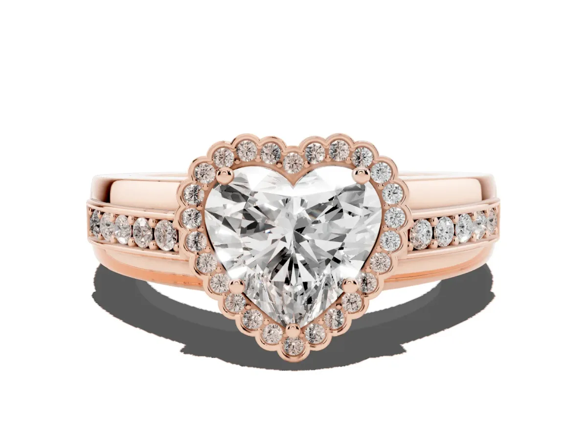 Heart Cut Cut Halo Pave Band Four-Prong Ring Rose gold