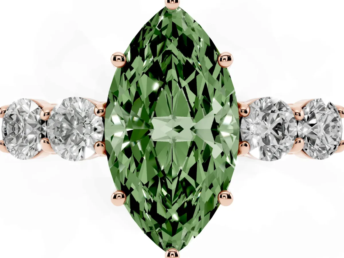 Fancy Green Marquise Cut Cut Diamond Five-Stone Prong Set White Gold Ring Rose gold
