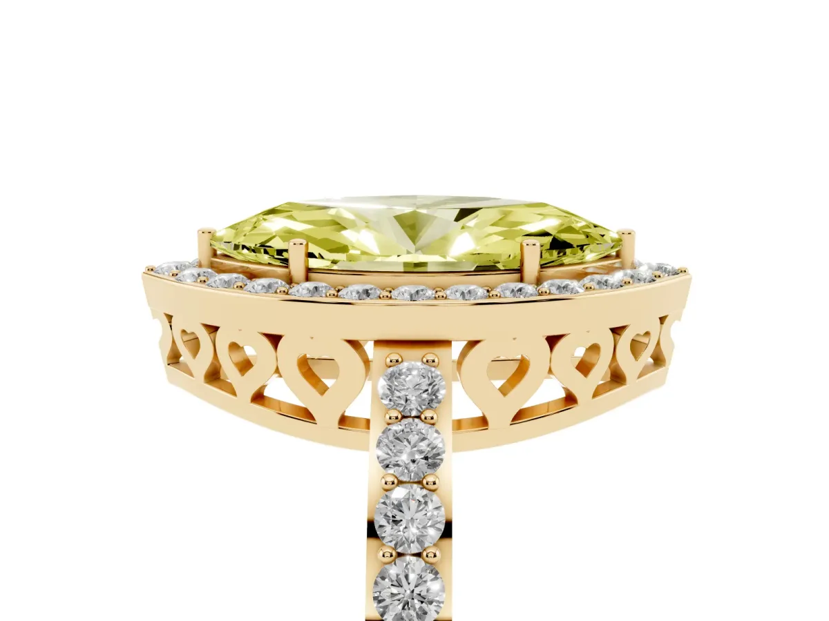 Fancy Yellow Marquise Cut Halo Diamond Pavé Band Ring with Prong Setting Yellow gold