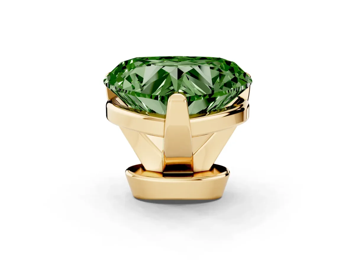 Fancy Green Heart Cut Diamond Solitaire Ring with Prong Setting and Classic Band Yellow gold