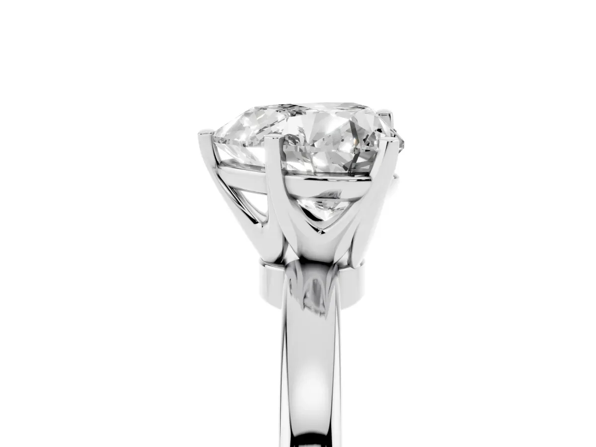 Heart Cut Solitaire Diamond Ring with Six-Prong Setting on a Classic Band Platinum