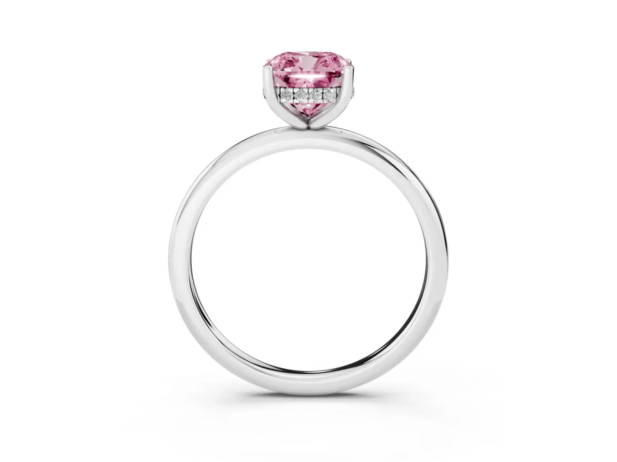 Fancy Pink Cushion Cut Cut Solitaire Engagement Ring with Four-Prong Setting and Classic Band Silver