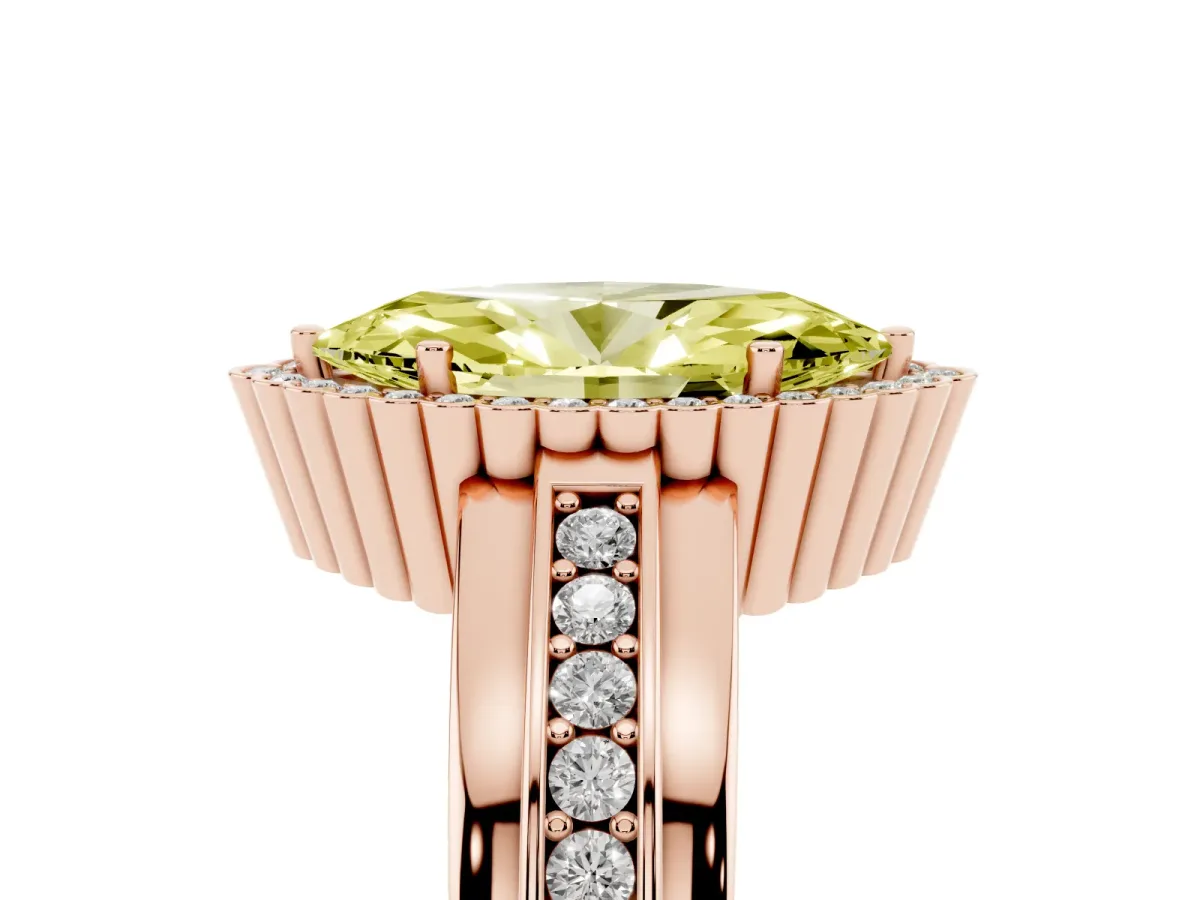 Fancy Yellow Marquise Cut Cut Halo Pave Band Four-Prong Ring Rose gold