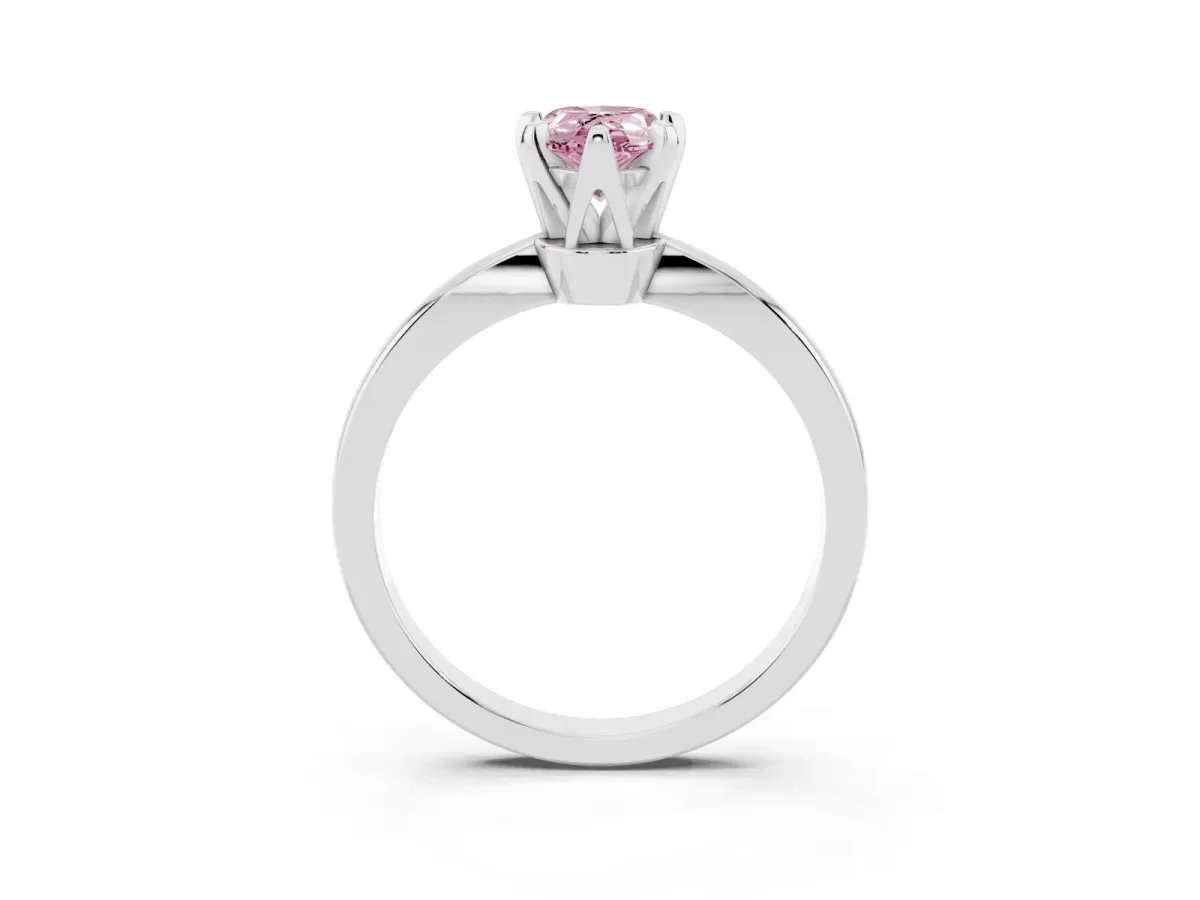Fancy Pink Pear Cut Solitaire Engagement Ring with Six-Prong Setting and Tapered Band Platinum