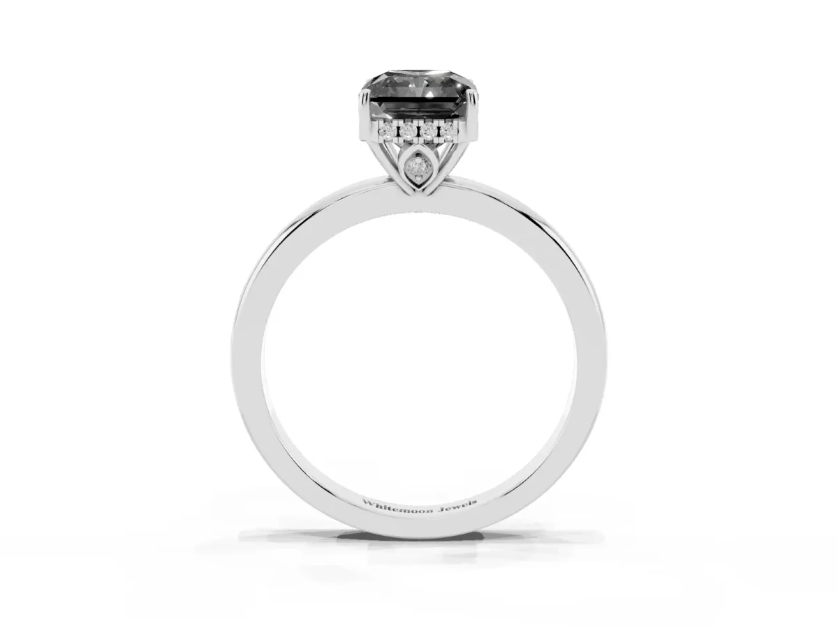 Fancy Black Radiant Cut Solitaire Diamond Ring with Prong Setting and Plain Band Platinum