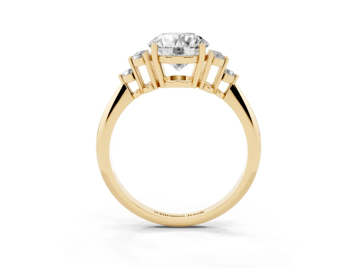 Round Cut Cut Diamond Cluster Ring with Solitaire Band and Four-Prong Setting Yellow gold