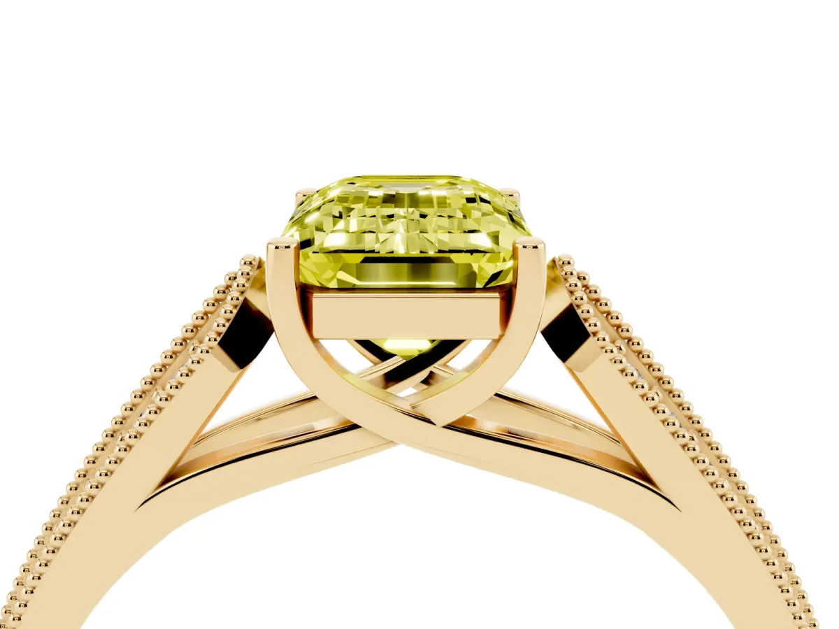 Fancy Yellow Emerald Cut Cut Pave Split Shank Engagement Ring with Four-Prong Setting Yellow gold