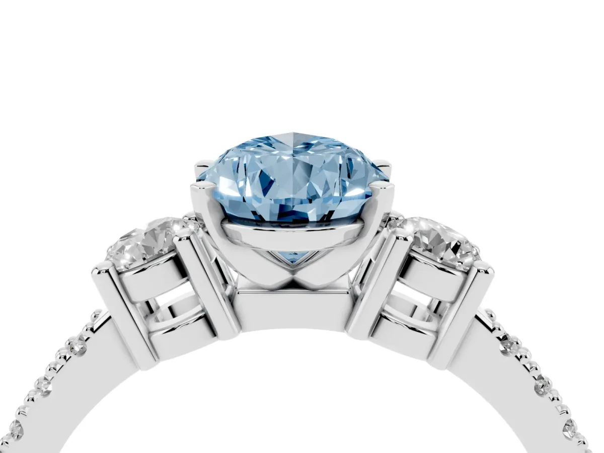 Fancy Blue Pear Cut Three-Stone Diamond Pavé Band with Prong Setting Silver
