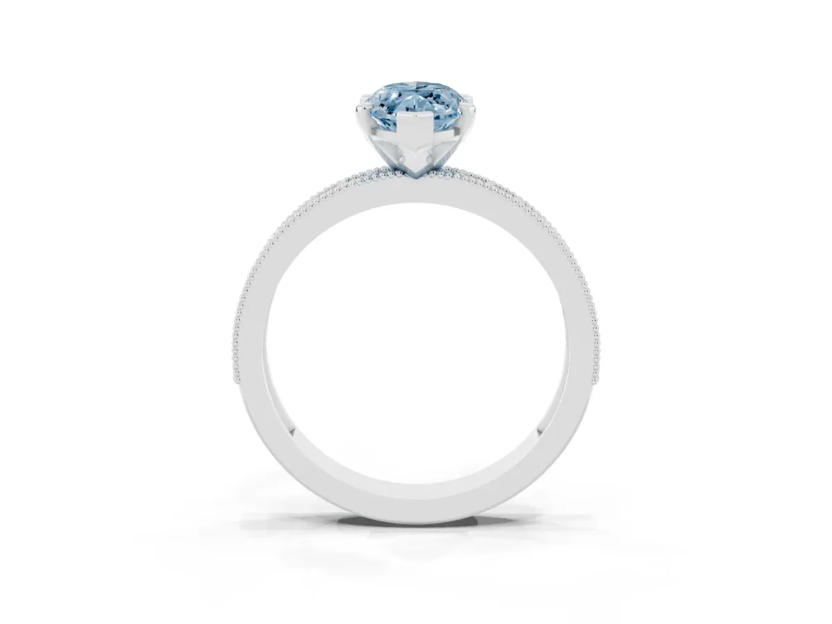 Fancy Blue Marquise Cut Diamond Milgrain Pavé Engagement Ring with Four-Prong Setting Silver