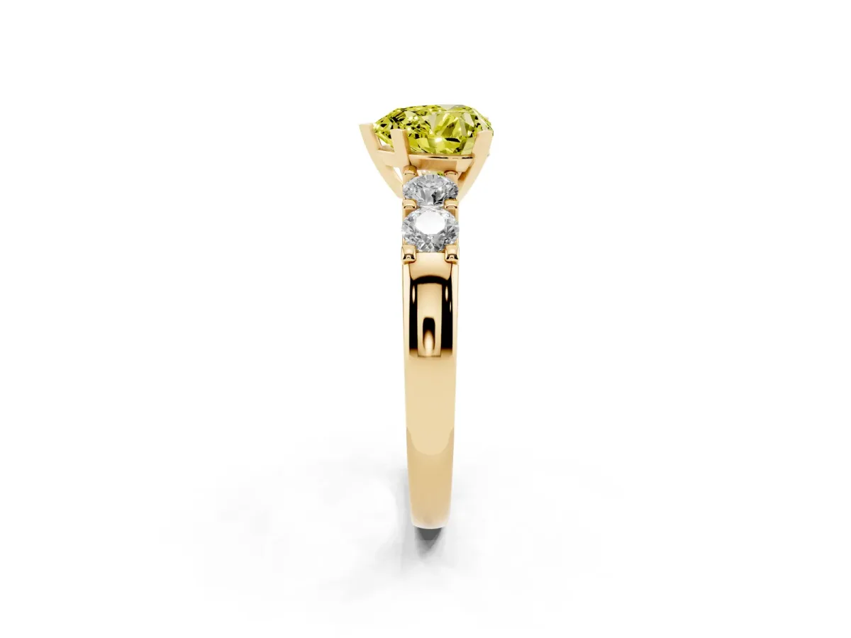 Fancy Yellow Heart Cut Brilliant Cut Diamond Five-Stone Prong Set Engagement Ring with Channel Band Yellow gold