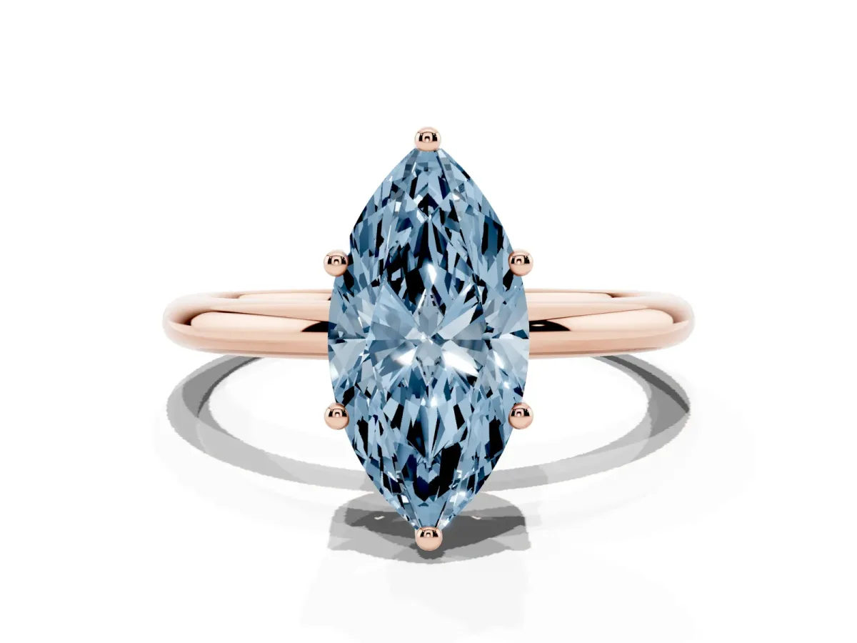 Fancy Blue Marquise Cut Cut Solitaire Engagement Ring with Four-Prong Setting and Classic Band Rose gold