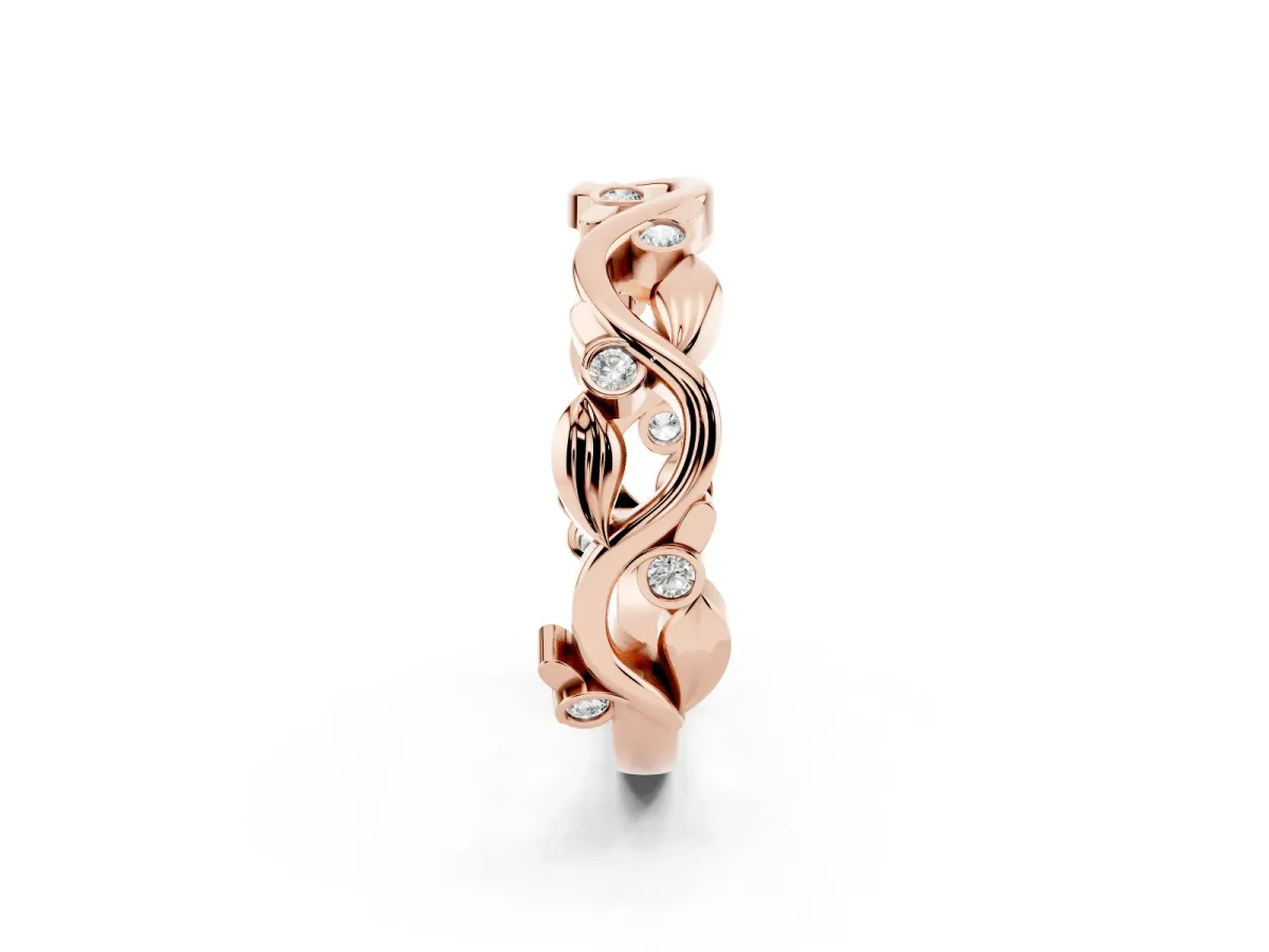 Round Diamond Leaf Eternity Band with Bezel Setting Rose gold
