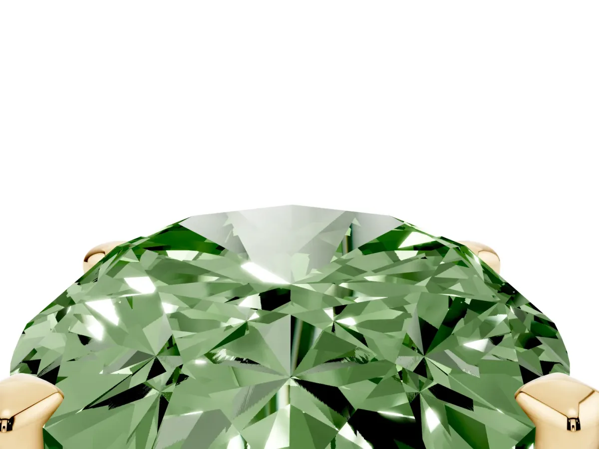 Fancy Green Oval Cut Diamond Solitaire Ring with Prong Setting and Classic Band Yellow gold