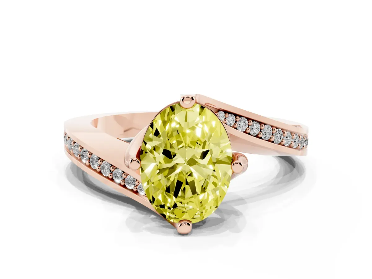 Fancy Yellow Oval Cut Solitaire Diamond Twist Band with Pavé Setting and Four-Prong Setting Rose gold