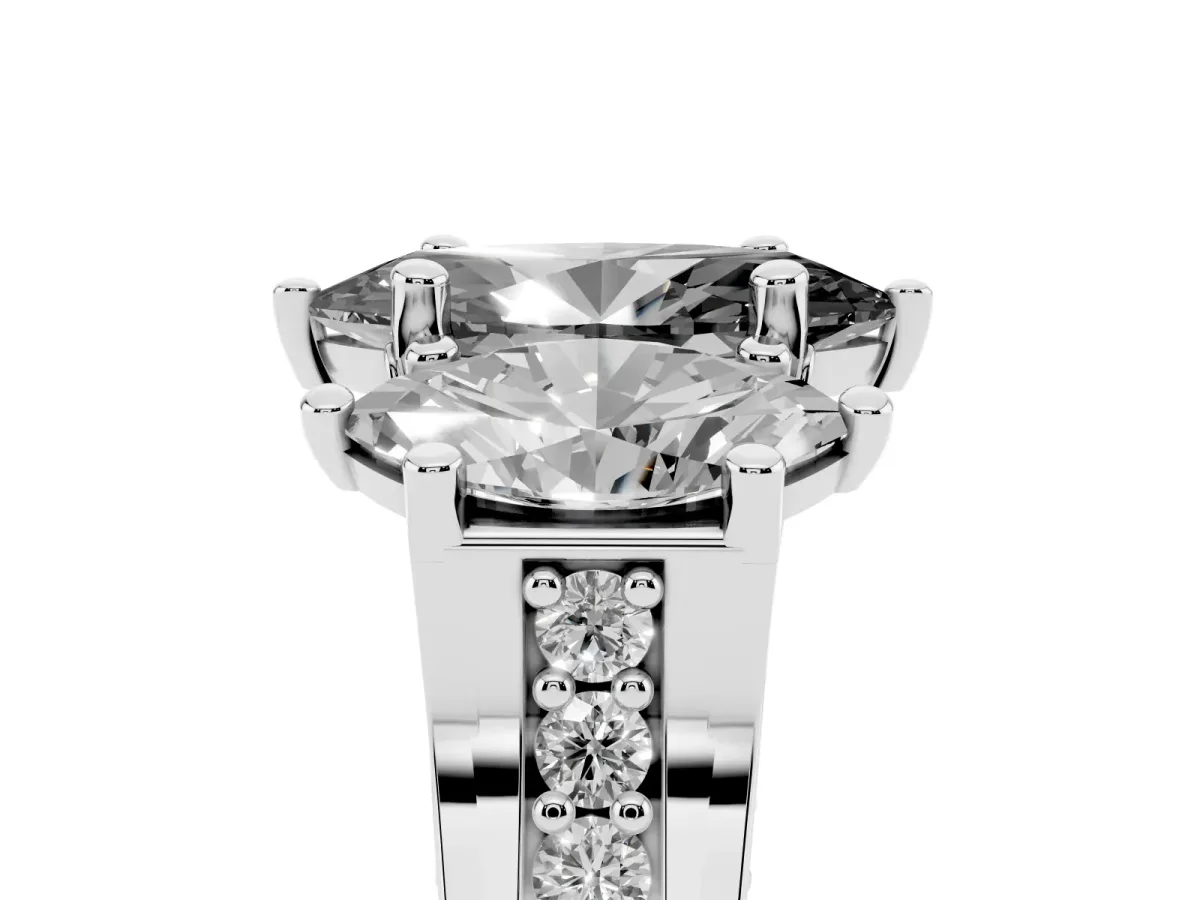 Fancy Black Marquise Cut Diamond Three-Stone Ring with Channel Set Band and Four-Prong Setting Platinum