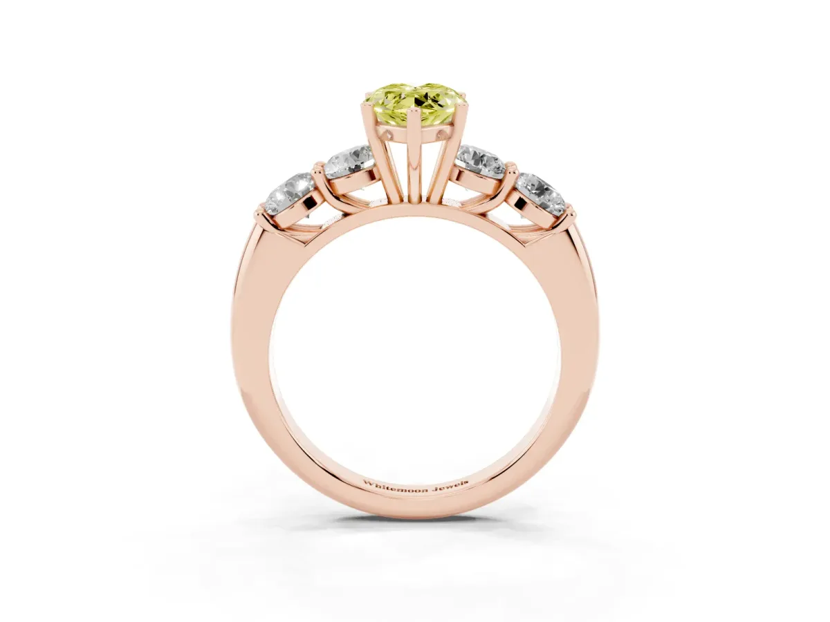 Fancy Yellow Marquise Cut Cut Five-Stone Prong Set Diamond Ring with Classic Band Rose gold