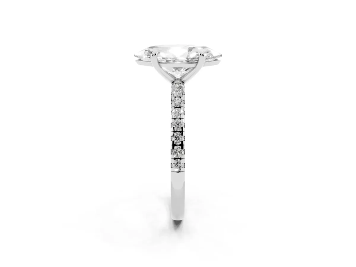 Marquise Cut Diamond Brilliant Solitaire Ring with Pavé Band and Four-Prong Setting Silver