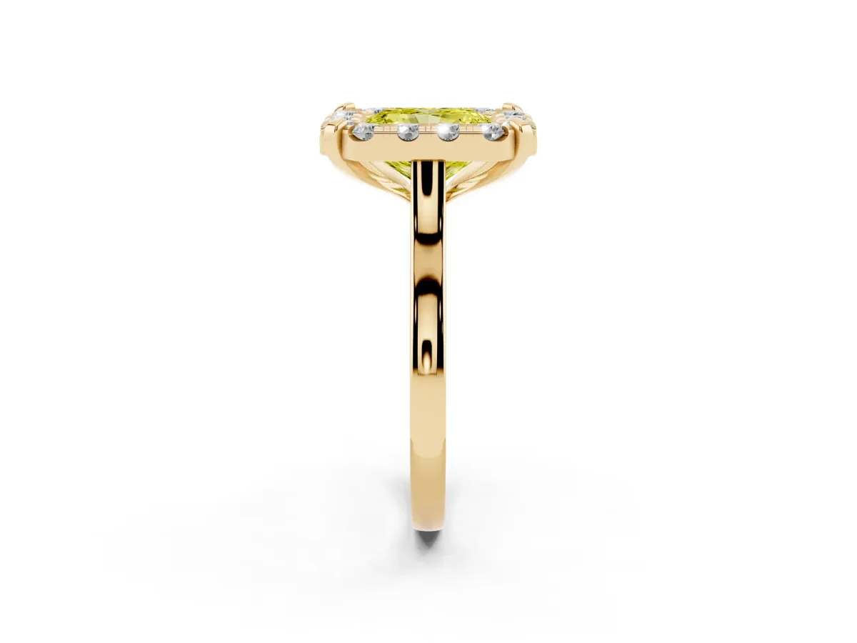 Fancy Yellow Radiant Cut Diamond Cluster Halo Solitaire with Four-Prong Setting Yellow gold