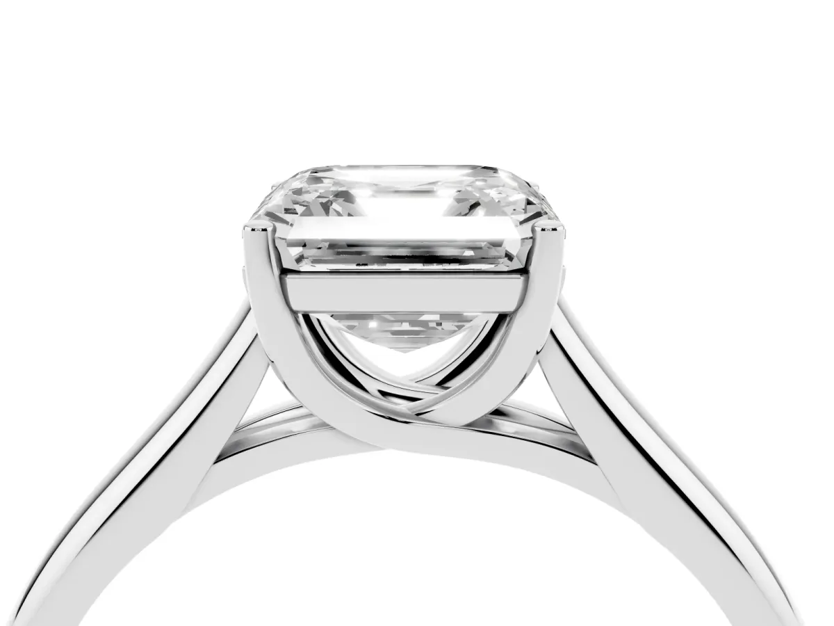 Asscher Cut Solitaire Engagement Ring with Tapered Band and Four-Prong Setting Silver