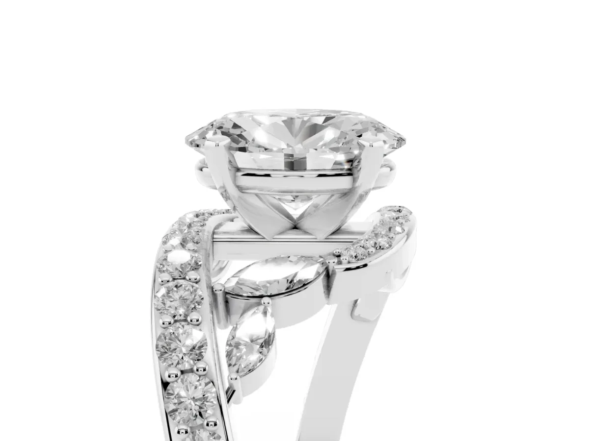 Oval Cut Solitaire with Pavé Twist Band and Four-Prong Setting Silver