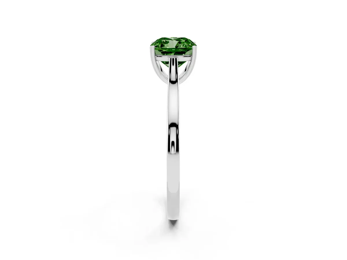 Fancy Green Cushion Cut Solitaire Heart Prong Engagement Ring with Tapered Band Platinum