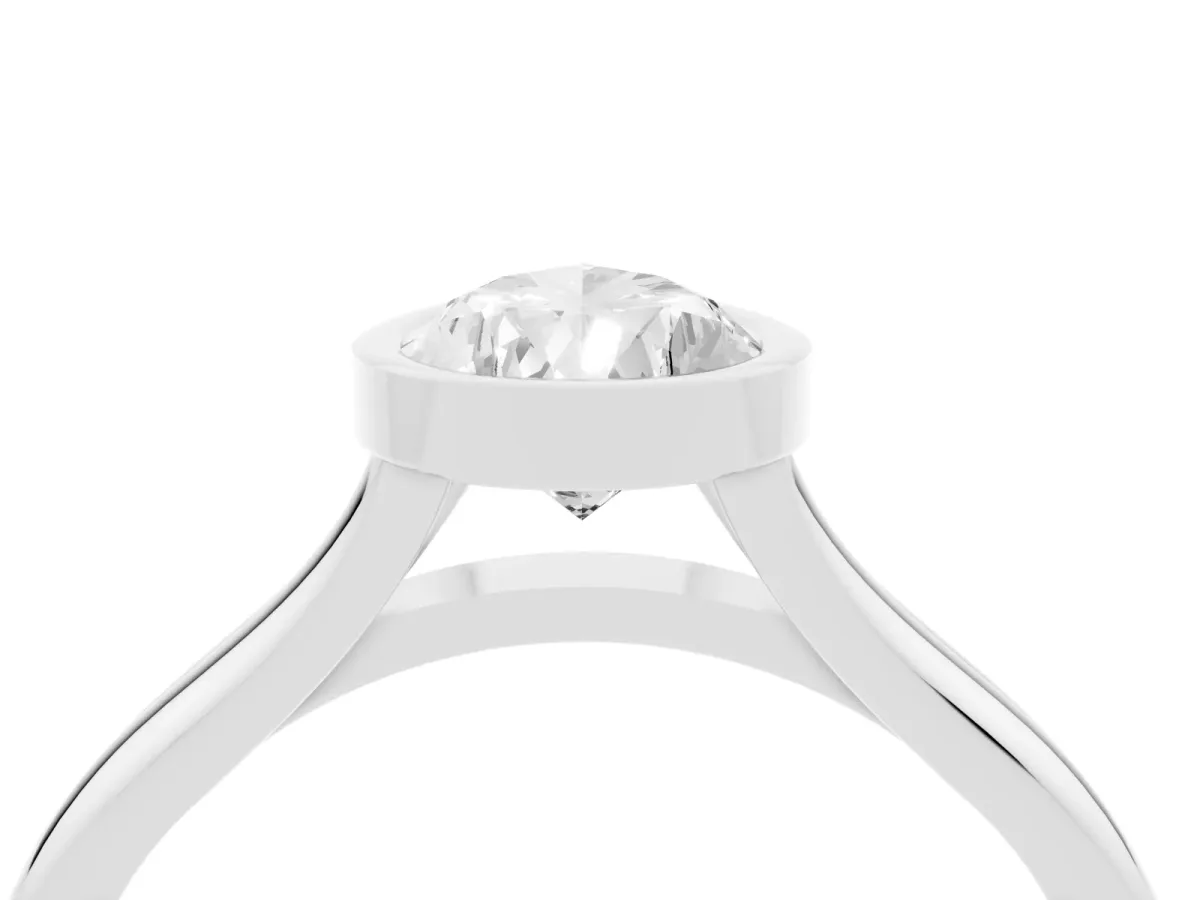 Bezel Set Pear Cut Cut Solitaire Ring with Tapered Band Platinum